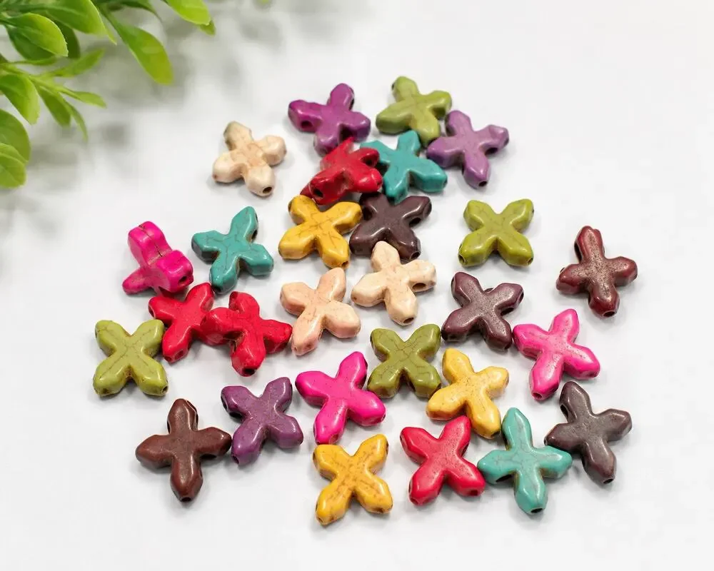 Multicolor Rainbow Synthetic Turquoise Cross Beads Jewelry Making Craft Charms